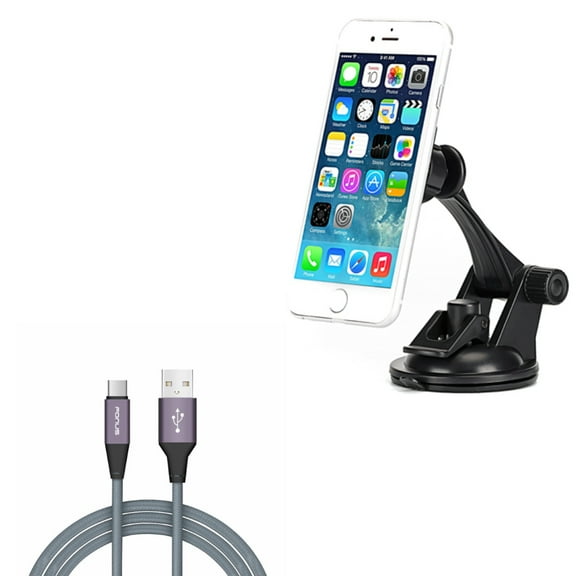Car Mount + 10ft USB Cable for Motorola One 5G Ace Phone - Magnetic Holder Dash Windshield and Type-C Charger Cord Power Wire Combo for Motorola One 5G Ace