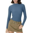 thumbnail image 2 of WULMLEO Women's Long Sleeve Shirts for Women Mock Turtle Neck Ribbed Slim Fit Fall Winter Thermal Underwear Tops Blue One Size, 2 of 6