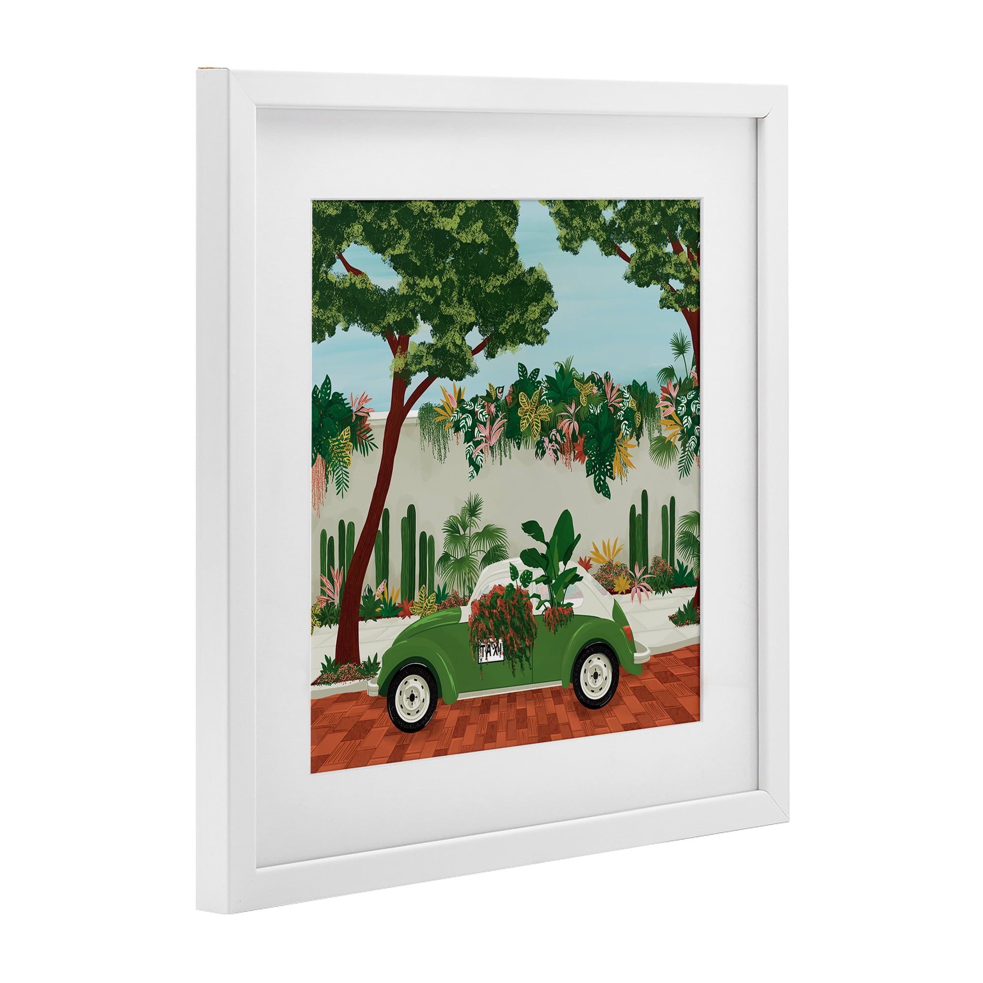 Stupell Industries Overgrown Garden Taxi White Framed Print Under Glass, design by Vero Illustrates