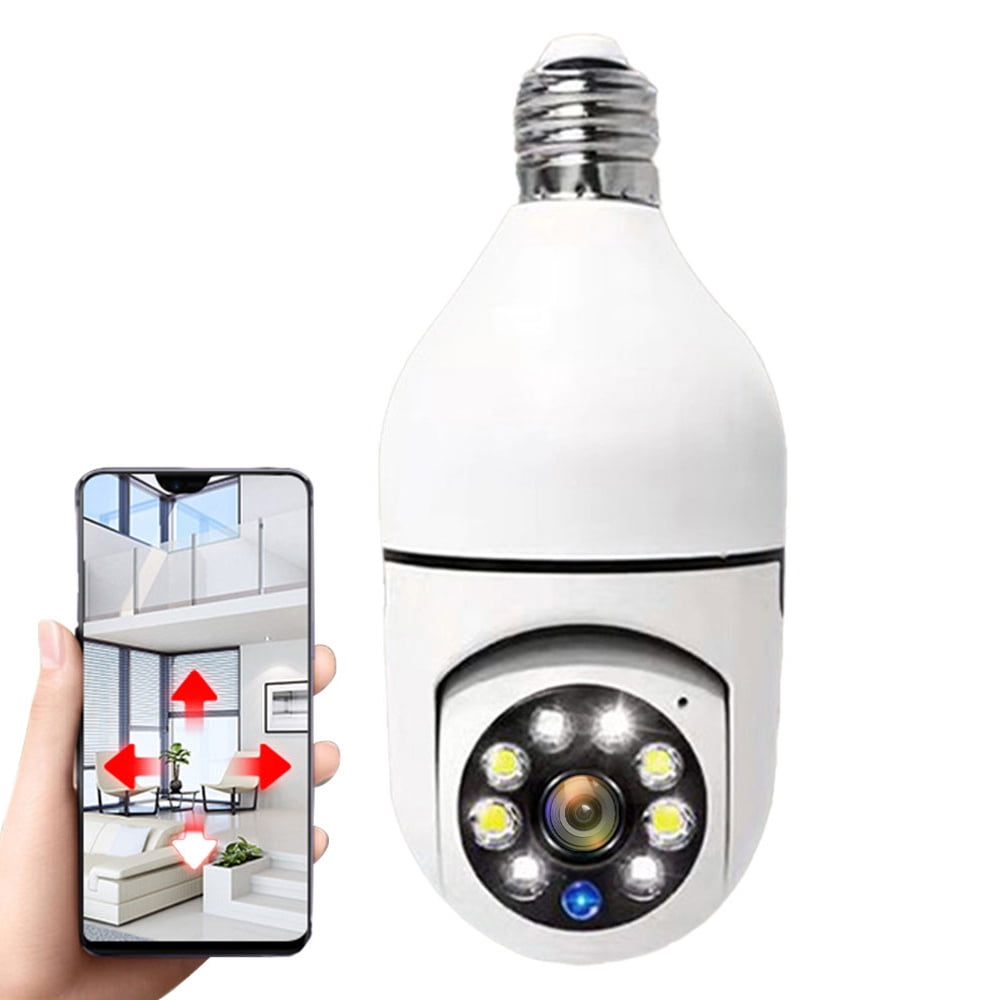 GIUGT E27 Bulb Camera, Full-HD 1080P Wireless Wi-Fi Security Cameras with 2.4/5.8G WiFi, 360 Degree Wireless Home Surveillance Cameras, Night Vision, Two Way Audio, Smart Motion Detection，White