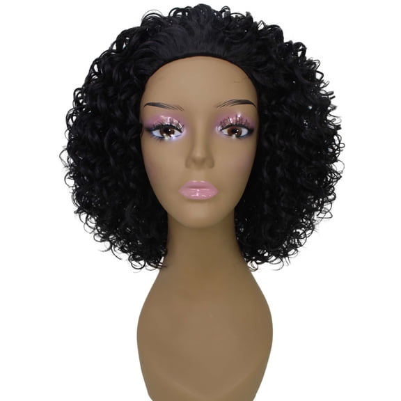 LUXLUXE 13.5" Kinky Curly Half Wig for Black Women – Mixed Hair Fluffy Short Layered Drawstring Headband Wig for Daily Wear, Parties & Events