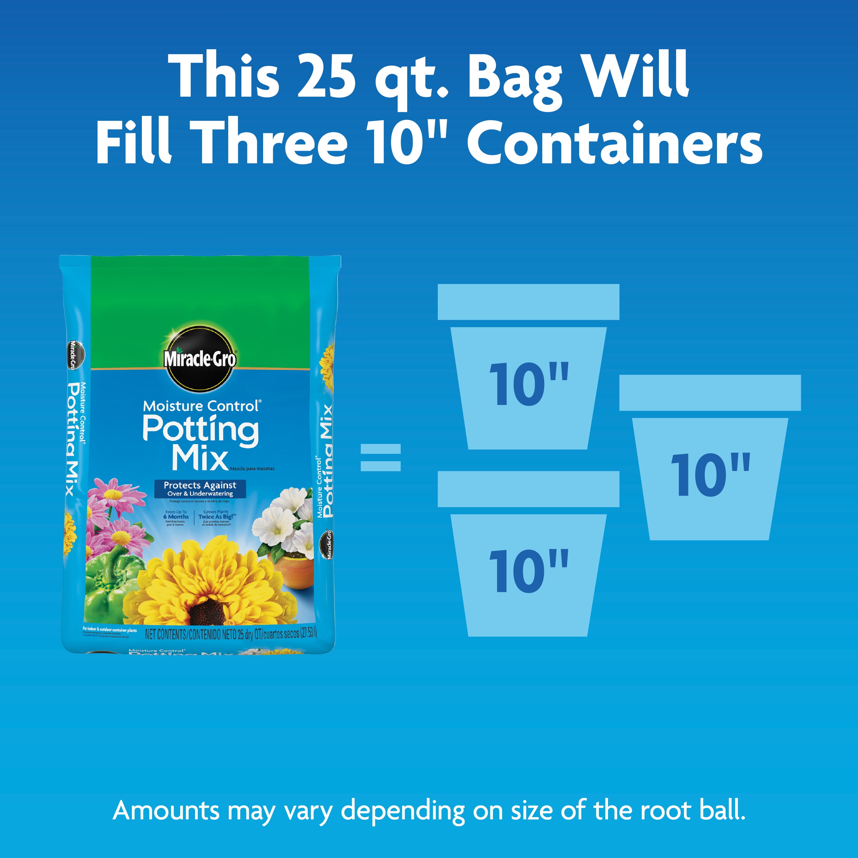 Miracle-Gro Moisture Control Potting Mix, For Container Plants, 25 qt.