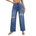 thumbnail image 1 of Bmisegm Women's High Waist Ripped Boyfriend Jeans, Dark Blue, XXL, 1 of 6