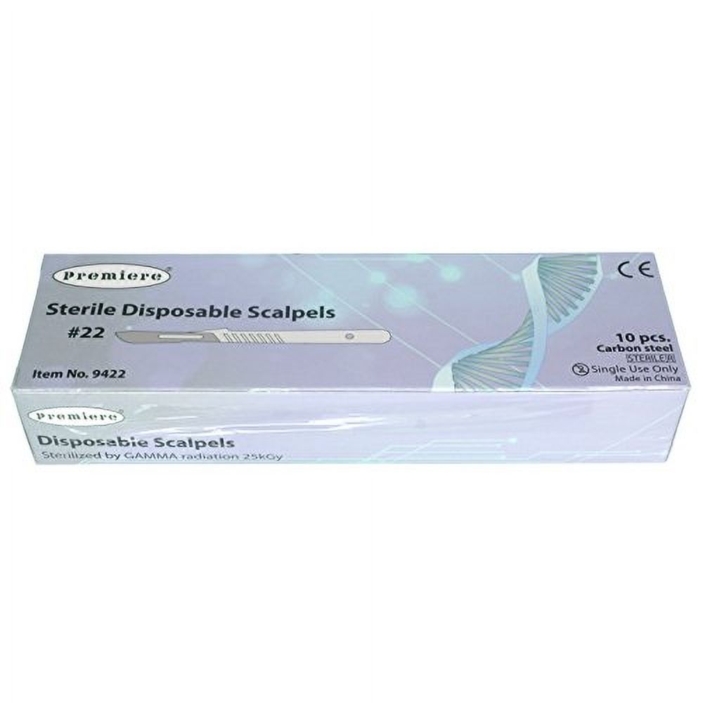 Premiere 9422 Disposable Scalpels with #22 High Carbon Steel Blades (Box of 10 Pcs)
