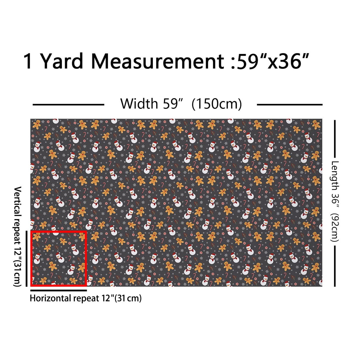 Homewish Cartoon Xmas Snowman Fabric by the Yard 3 Yard,Christmas Gingerbread Man Sewing Fabric,Gray Brown White Room Decor Fabric by the Yard For Boys Girls,Microfiber Bedroom Decor