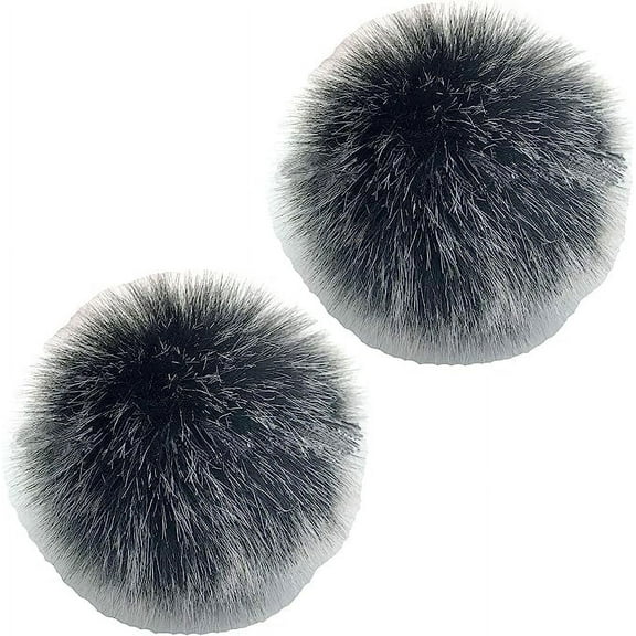 Nvzi Faux Fur Pom Pom Balls DIY Faux Fox Fur Fluffy Pom Pom with Elastic Loop for Hats Keychains Scarves Gloves Bags Accessories 2 Pieces Black-Gray 6