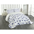 thumbnail image 3 of Ambesonne Blue Quilted Bedspread Set 3 Pcs, Chinese Floral Nature, King Size, Violet Blue White, 3 of 5