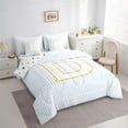 thumbnail image 3 of Feelyou Blue Initial D Letter Twin Bedding Sets 7-Piece, Modern Striped Abstract Bedding Comforter Set, Simple Fashion Style Reversible Sheet Sets, Ultra Soft Bedroom Decor, 3 of 8