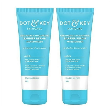 Dot & Key Ceramides Moisturizer (Pack of 2, 100 gms each) with Hyaluronic for Intense Moisturizing | With Probiotic & Rice Water I Barrier Repair Cream | For Dry Skin, Normal Skin & Sensitive Skin