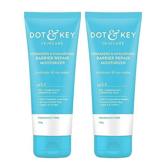 Dot & Key Ceramides Moisturizer (Pack of 2, 100 gms each) with Hyaluronic for Intense Moisturizing | with Probiotic & Rice Water I Barrier Repair Cream | For Dry Skin, Normal Skin & Sensitive Skin