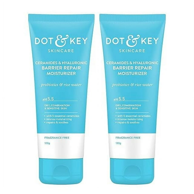 Dot & Key Ceramides Moisturizer (Pack of 2, 100 gms each) with Hyaluronic for Intense Moisturizing | with Probiotic & Rice Water I Barrier Repair Cream | For Dry Skin, Normal Skin & Sensitive Skin