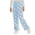 thumbnail image 2 of Roncen Kids' Star-Print Fleece Pants - Elastic Waist Flared Straight Leg Trousers with Plush Material & Casual Comfort (4-15 Years), 2 of 6
