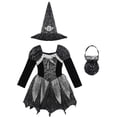 thumbnail image 5 of Yruioon Kids Girls Halloween Witch Dress Up Shiny Star Print Long Sleeve Dresses with Hat Candy Bag Black 12, 5 of 7
