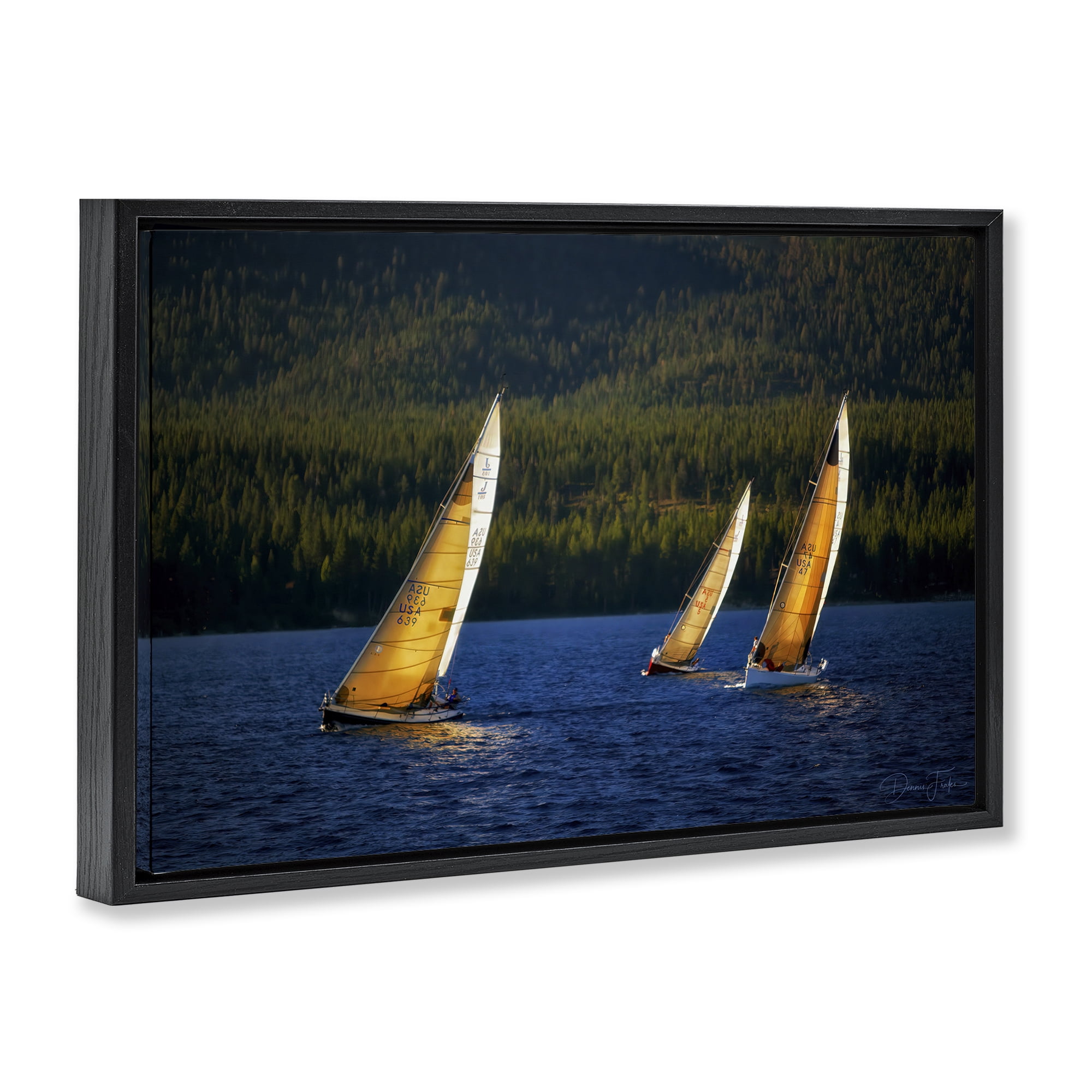 Stupell Industries Floating Sailboat Trio Transportation Photography Black Floater Framed Canvas Art Print Wall Art, 31 x 21