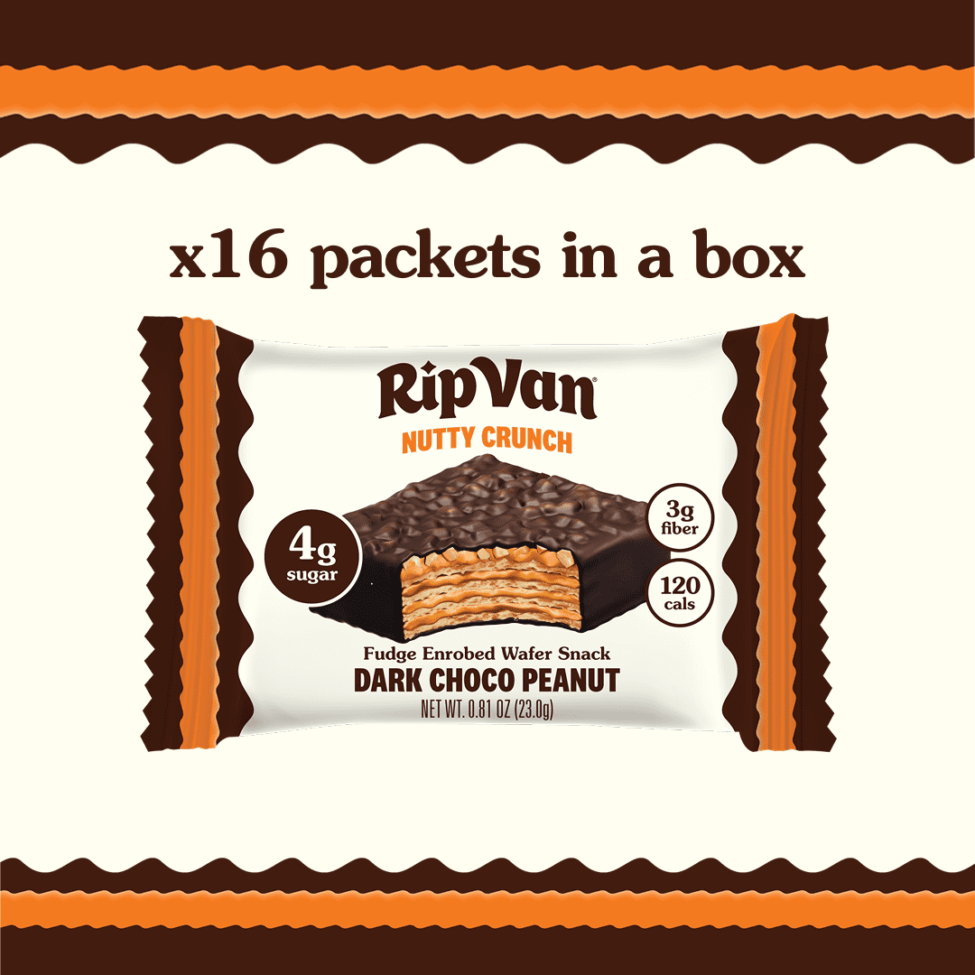 Rip Van Crispy Dark Chocolate Peanut Butter Wafers, Vegan, Low Sugar, 16 Pack