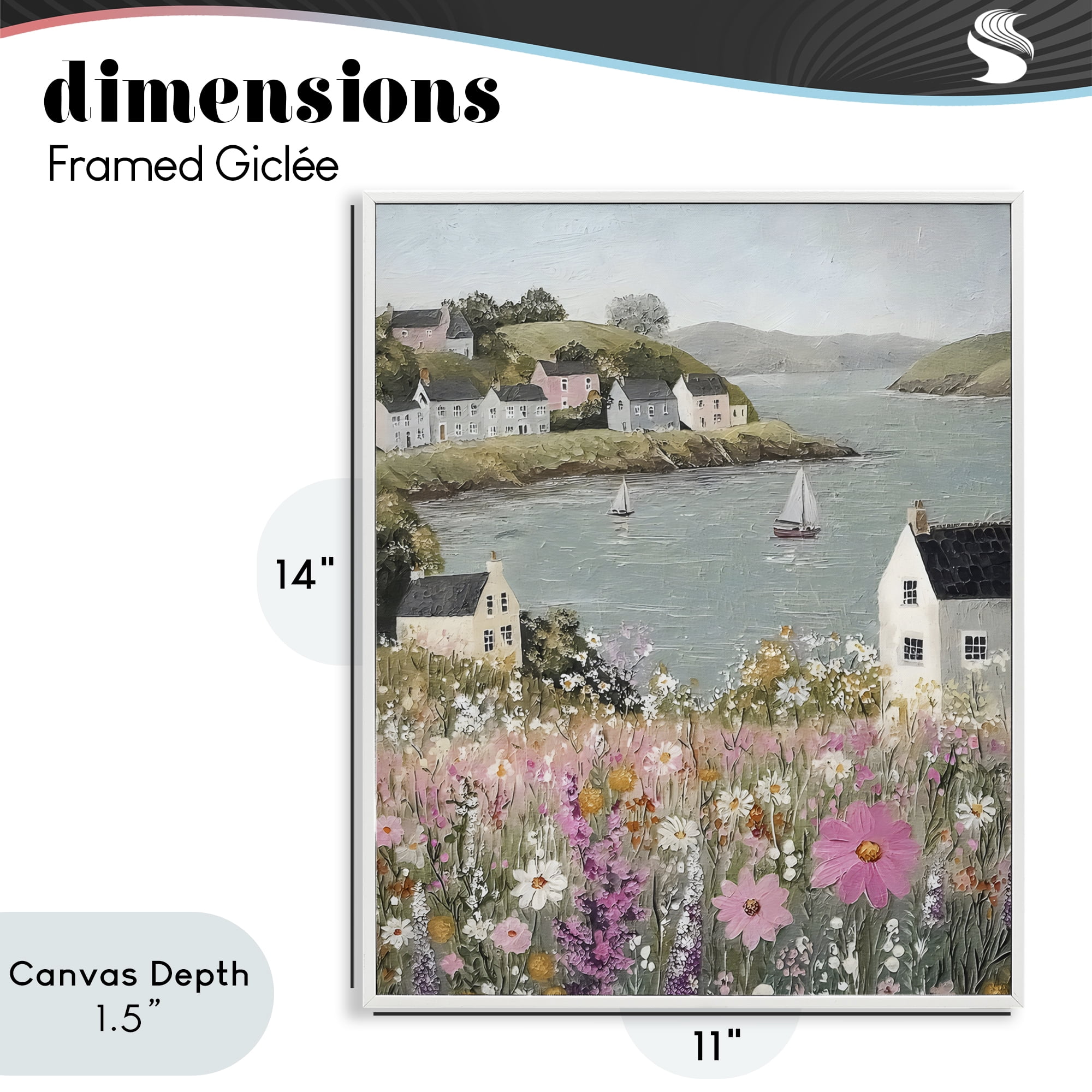 Stupell Industries Seaside Cottages & Sailboats White Framed Giclee Art, design by Riley B