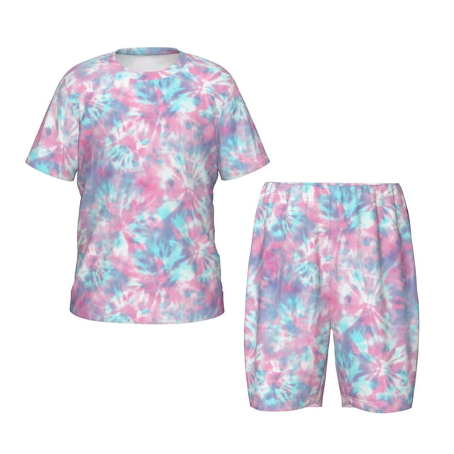 Fotbe Tie Dye Pijama Estampada de 2 Piezas para Niños – Ropa de Dormir de Manga Corta Cómoda para Niños y Niñas, Camiseta y Shorts de Algodón-4X-Large