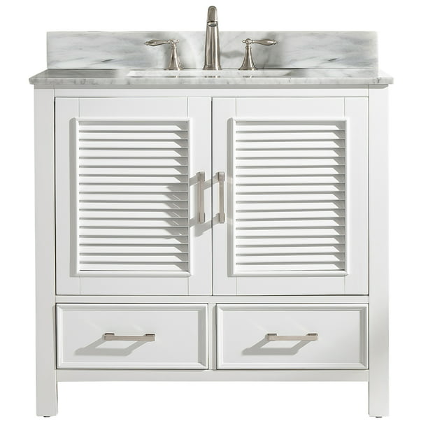 Design Element Estate 36 Single Sink Bathroom Vanity Set In White With Carrara Marble And Porcelain Fully Assembled Com - 24 Inch White Bathroom Vanity With Carrara Marble Top