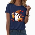 thumbnail image 2 of TOWED22 Fall Shirts for Women Casual Cute Pumpkin Ghost with Coffee Graphic T-Shirts Novelty Halloween Tee Autumn Thanksgiving Tops(Navy,XXL), 2 of 7