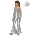 thumbnail image 3 of YiZYiF Girls Metallic Shiny Disco Hippie Jazz Dance Outfits Sequin Tassel Flare Jumpsuit with Hat Set Silver 14, 3 of 7