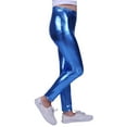 thumbnail image 2 of HDE Girls Shiny Wet Look Leggings Kids Liquid Metallic Footless Tights (Blue, 6/6X), 2 of 3