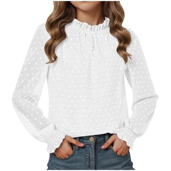 Qopobobo Toddler Girl Shirts Toddler Girl Clothes Girls Casual Long Sleeve Top Girls Button Down Shirts Kids Long Sleeve Dress Shirts School Uniform Blouse White,9-10 Years