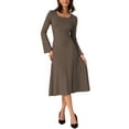 thumbnail image 2 of INSPIRE CHIC Women's Knit Midi Dress A-Line Square Neck Long Sleeve Dresses M Coffee, 2 of 6