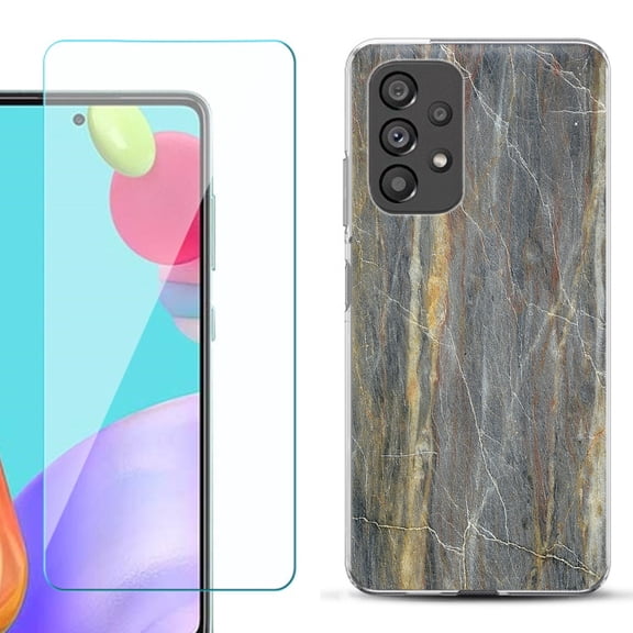 Slim-Fit Fashion Phone Case for Samsung Galaxy A53 5G, with Tempered Glass Screen Protector, by OneToughShield ® - Marble/Camo