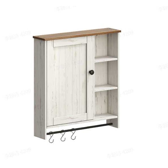 SONGMICS Home Wall Cabinet, Superfast Toolless Assembly, Farmhouse Medicine Cabinet with Adjustable Shelves and Door, Rustic White and Honey Brown