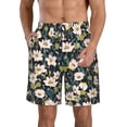 thumbnail image 2 of Uemuo Flowers Pattern Men's Swim Trunks Hawaiian Beach Bathing Suit Swimsuits Beach Quick-Dry Shorts with Pockets-Small, 2 of 9