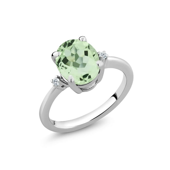 Gem Stone King 2.44 Ct Oval Green Prasiolite White Topaz 925 Sterling Silver Ring