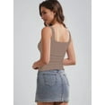 thumbnail image 5 of Women Double Lined Womens Tank Tops Y2K Going Out Crop Tops Slim Sleeveless Summer Square Neck Shirts Light Brown XS, 5 of 6