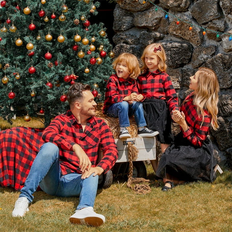 PatPat Christmas Family Matching Red Plaid Long-sleeve Button Up Shirts and  Mesh Skirts Sets - Walmart.com