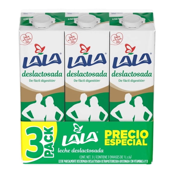 Leche Lala UHT deslactosada 3 pzas 1 l c/u