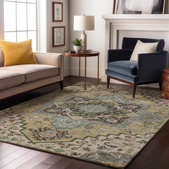 Addison Rugs Mayfield Premium Machine Washable Traditional Oriental Beige Rectangle Rug, 5' x 7'6"