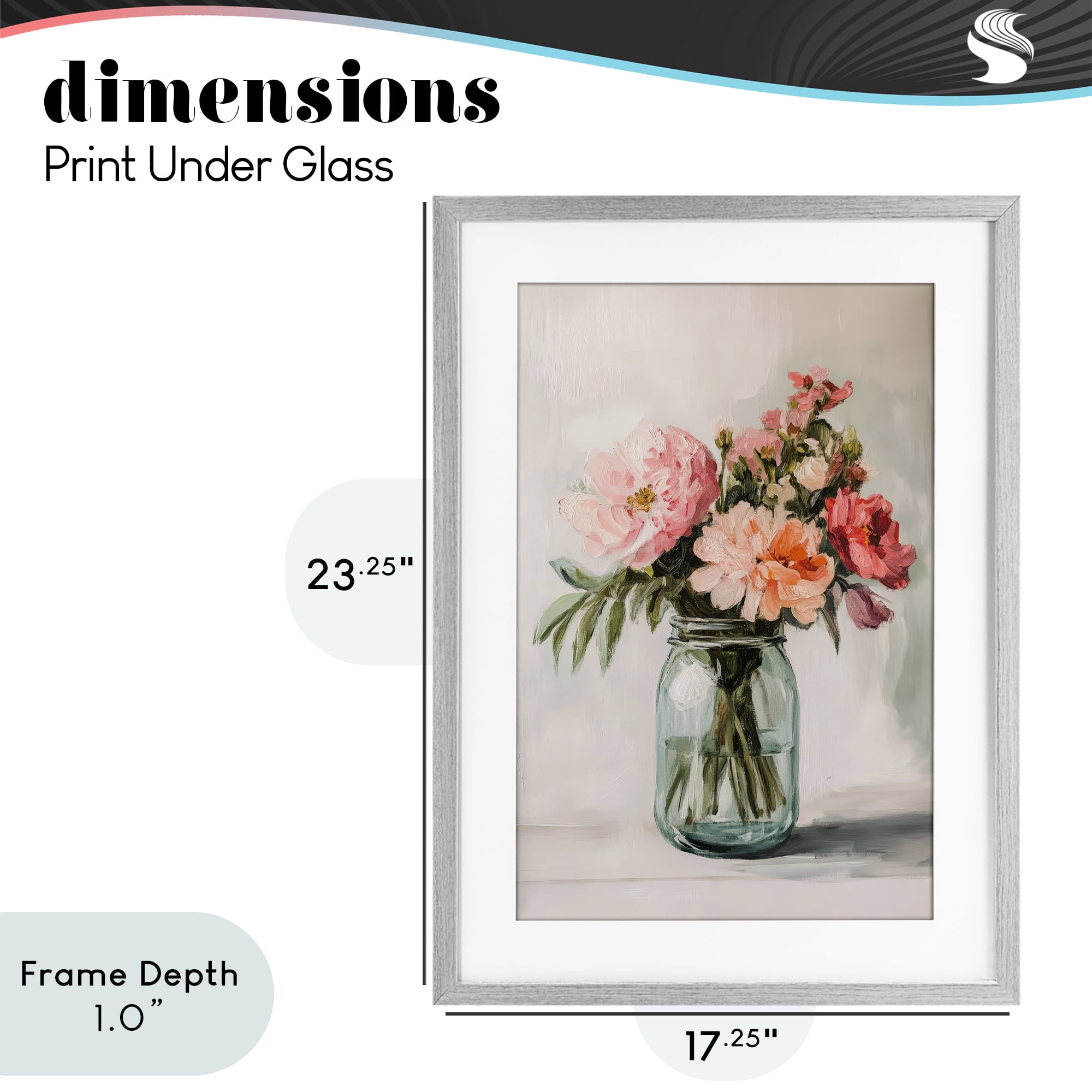 Stupell Industries Pink Flower Stems in Jar Gray Framed Print Under Glass, design by Petal Prints Design