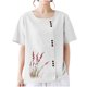 thumbnail image 4 of Vestidos Casuales Para Mujer, Blusas De Mujer De Moda Blusa informal de lino con cuello redondo, manga corta y botones para mujer, 4 of 7