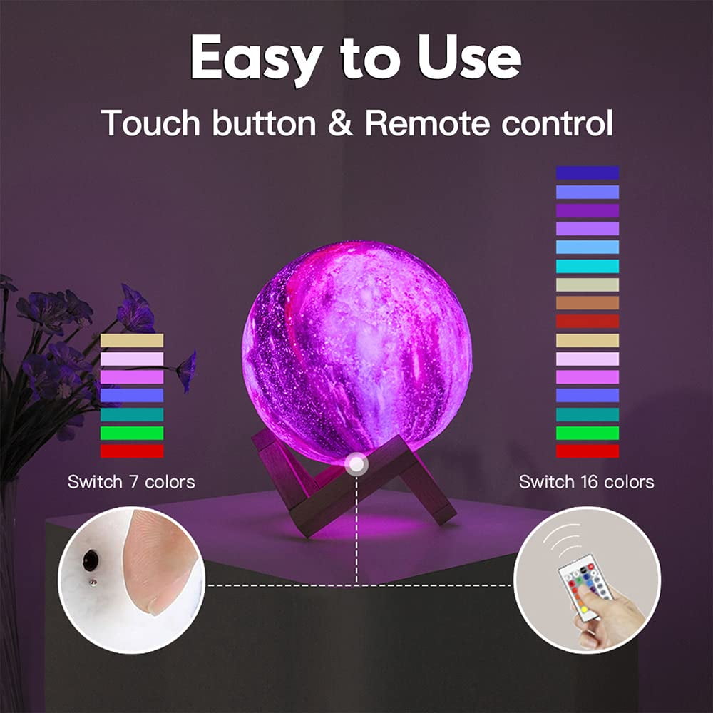 3D LED Moon Light, Remote & Touch Control Moon Night Light Gifts for Girls Boys Kids Women Birthday(4.7 inch 16 Colors)
