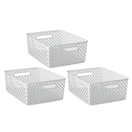 Mainstay Medium Deco Basket, White, Set of 3