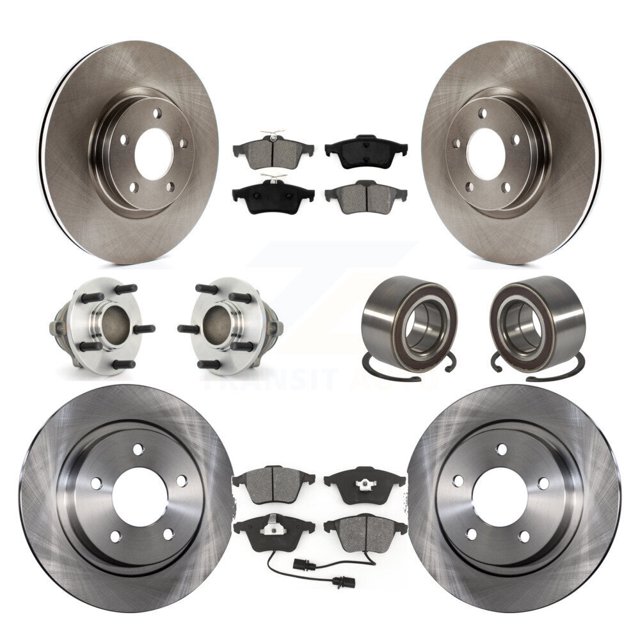 Transit Auto Front Rear Wheel Hub Bearings Assembly Disc Brake Rotors and Semi-Metallic Pads Kit (10Pc) for Car Mazda 3 - Left Right Side (Driver Passenger) KBB-106686