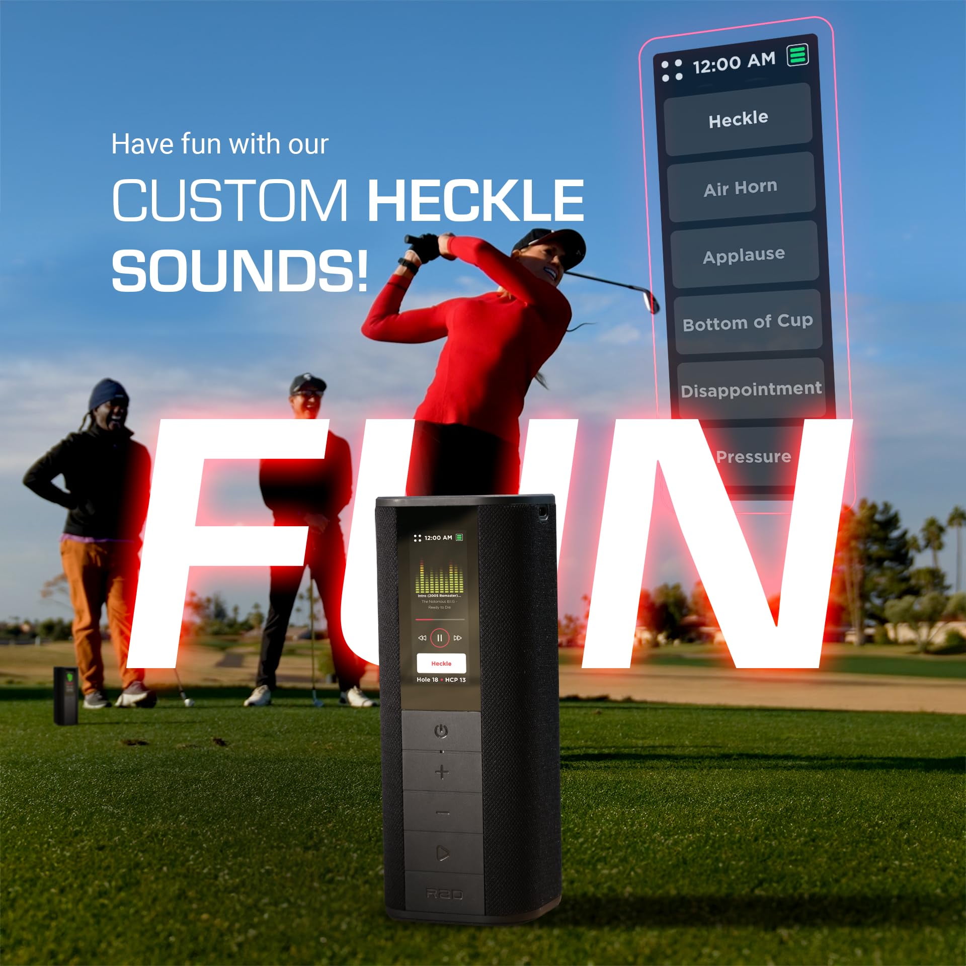 Sound Pro Golf GPS Speaker, Voice Scoring, Golf Cart Magnetic, Green View, 42,000+ Courses, Visual + Audible Distances, Hazard Distance, Touch Screen, 10+ Hours Battery, Power Bank, IPX7 Waterproof