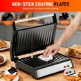 thumbnail image 6 of Panini Press Grill  1200w Sandwich Maker With Non-stick Plates Standard 2-slice Electric Indoor Opens 180° To Fit Any Size Of Food Removable Drip Tray Stainless Steel Sliver, 6 of 9