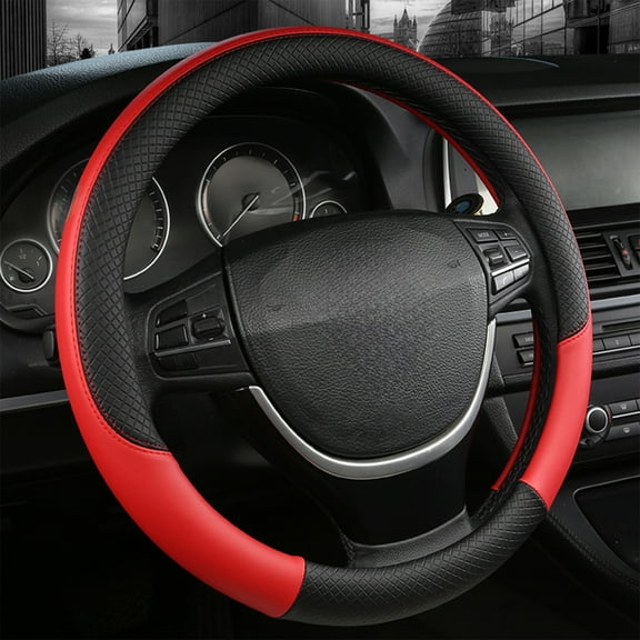 Holloyiver Car Steering Wheel Cover, 14.5-15 Inch Premium Universal Microfiber Leather Covers, Breathable Anti-Slip Odorless Steering Wheels Accessories for Men Women (Red)