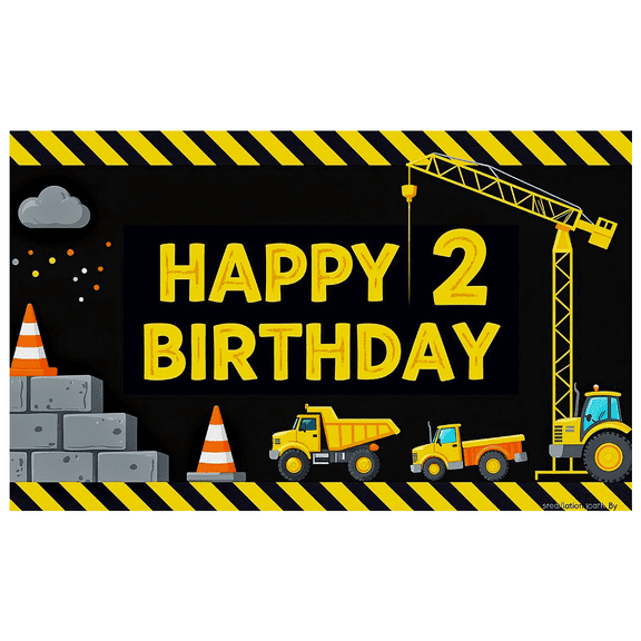 Construction Themed Happy 2 Birthday Banner Backdrop Decoration for Birthday Party Photography Props Party Supplies Background Decor