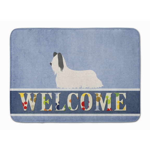 Skye Terrier Welcome Machine Washable Memory Foam Mat Blue
