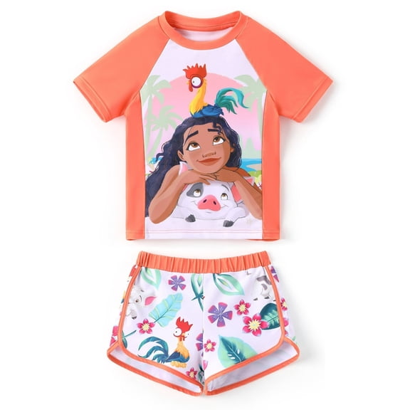 Disney Princess Girls Swimsuits Moana Graphic Swim Top and Shorts Bathing Suits 2 Pieces Sets Sizes 2-6
