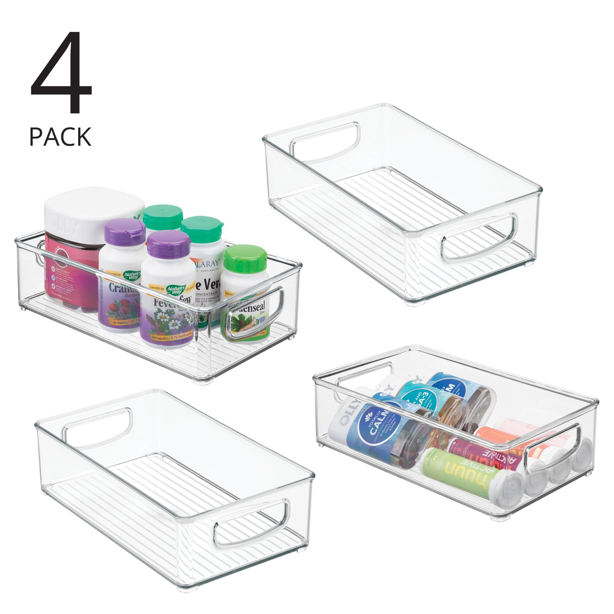  mDesign Plastic Stackable Tall Storage Organizer Bin Container  with Handle for Bathroom, Closet, or Under Sink Organization - Holds Soaps,  Styling Tools, or Makeup - Ligne Collection - 4 Pack 