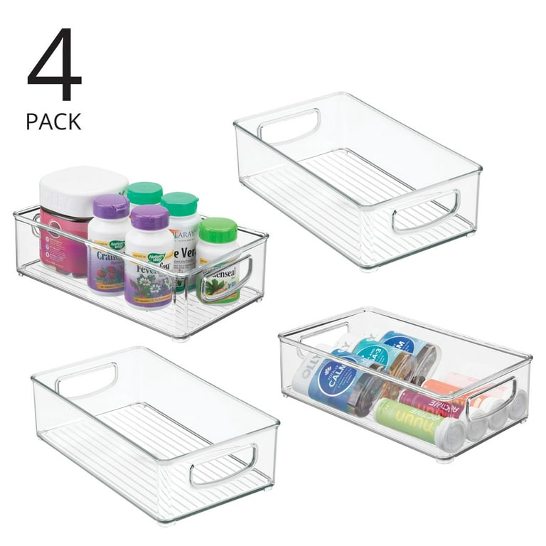 mDesign Tall Plastic Bathroom Organizer Bin with Built-In Handles, 4 Pack,  Clear
