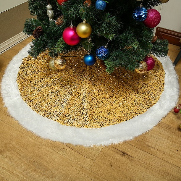 RV Falda de árbol de Navidad de 120 cm, falda de árbol de Navidad de lentejuelas doradas, tapete de árbol de Navidad de felpa gruesa, decoración de Navidad de falda de árbol de Navidad, fiesta de cumpleaños de Acción de Gracias. Sailing Electrónica