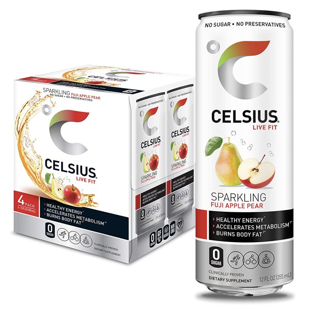 CELSIUS Essential Energy Drink 12 Fl Oz, Sparkling Fuji Apple Pear